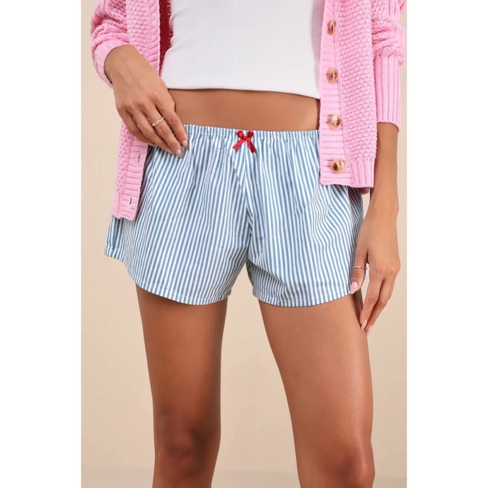 NWT! Motel - Rata Blue and White Striped Cotton Poplin Shorts - Size XL